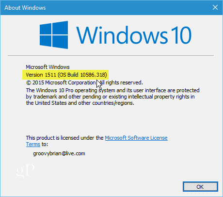 Windows 10 Različica 1511 Build 10586-318