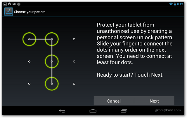 Nastavite zaklepanje zaslona v tabličnem računalniku Google Nexus 7