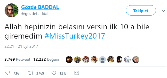 Preklet tekmovalka Miss Turčije Gözde Baddal