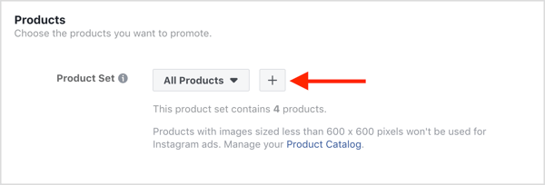 Izberite izdelke, ki jih želite promovirati v svoji Facebook kampanji za dinamične oglase.