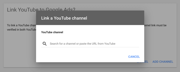 Kako nastaviti oglaševalsko akcijo v YouTubu, 2. korak, nastaviti oglaševanje v YouTubu, povezati YouTube kanal