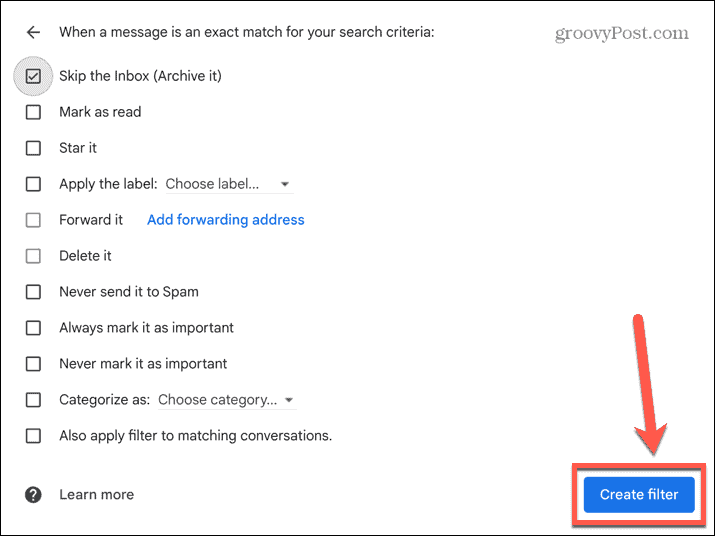 gmail gumb za ustvarjanje filtra