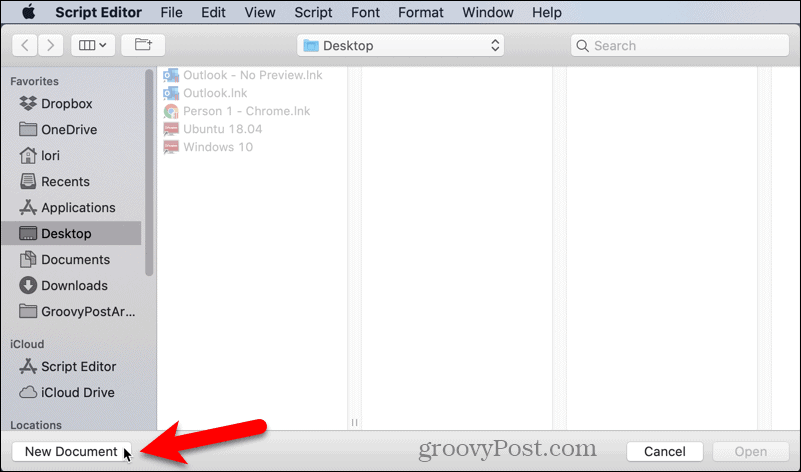 Odprite nov dokument v urejevalniku skriptov na Macu