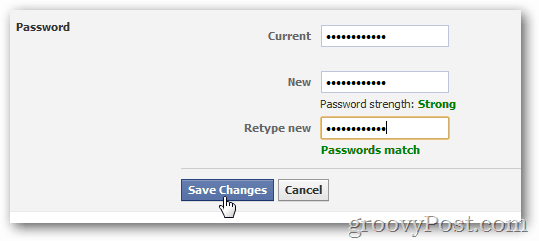 kliknite shrani spremembe, da omogočite novo geslo