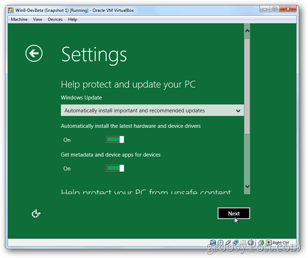 VirtualBox Windows 8 nastavitve in posodobitev