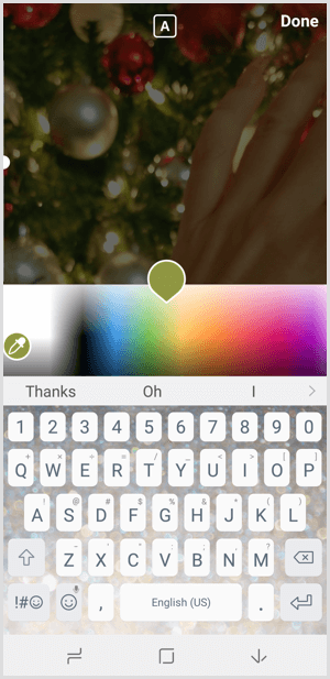 Instagram zgodbe izberejo barvo besedila iz palete