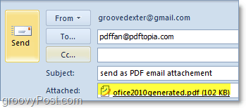 pošiljanje samodejno pretvorjenega in priloženega pdf-ja v Outlooku 2010