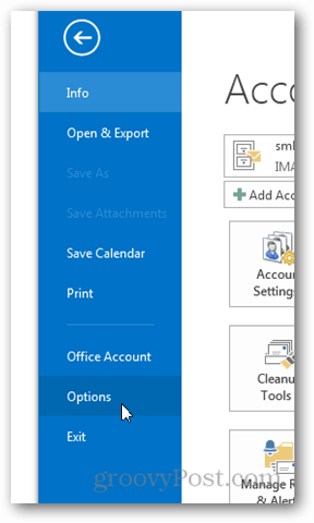 Outlook 2013 - Onemogočanje vremena v koledarju - Kliknite možnosti