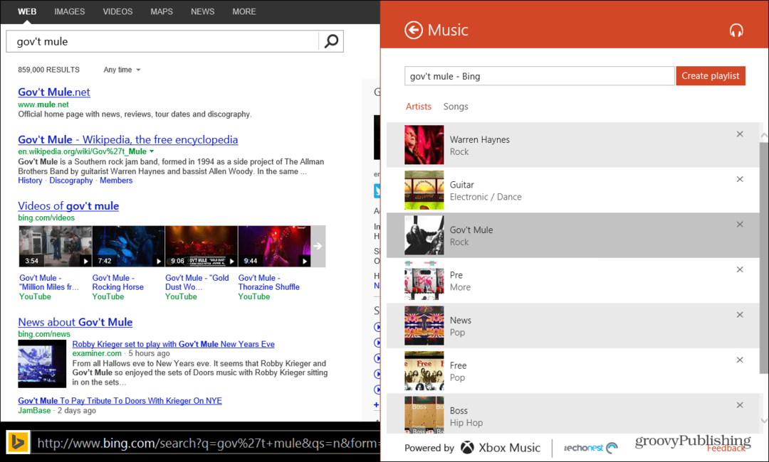 Uporabite Bing za ustvarjanje seznamov predvajanja glasbe Xbox v sistemu Windows 8.1