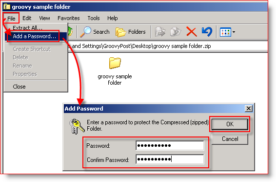 Vgrajen stiskanje Windows XP - Dodajte geslo