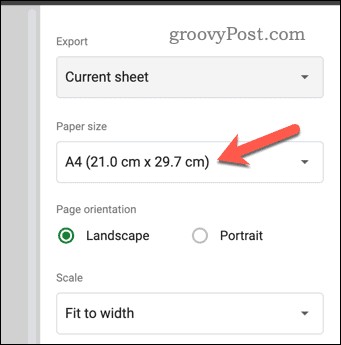 Nastavite velikost papirja v predogledu tiskanja Google Preglednic