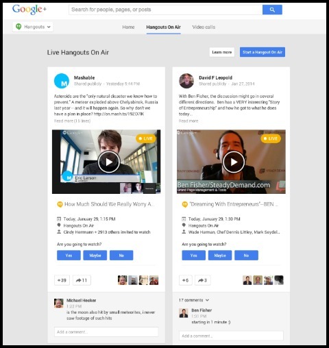 google + klepetalnice »Hangout« v zraku