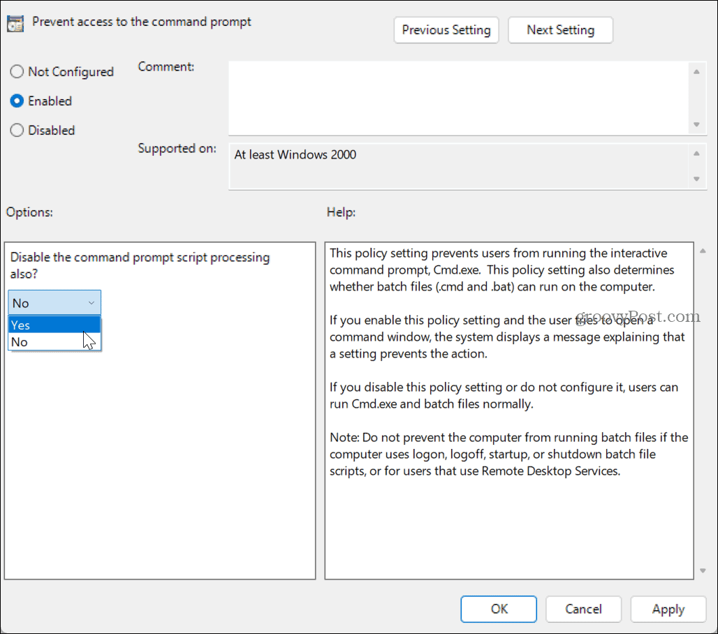Onemogočite ukazni poziv v sistemu Windows