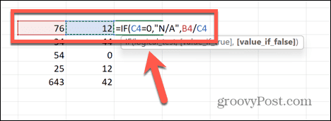 excel delitvena formula z izbranimi celicami