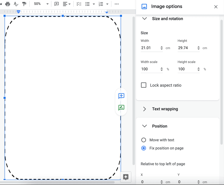 Spreminjanje velikosti slike ozadja v Google Dokumentih