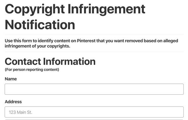 obrazec za obvestilo o kršitvi avtorskih pravic pinterest