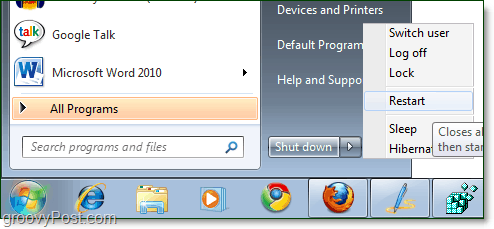 znova zaženite računalniški sistem Windows 7