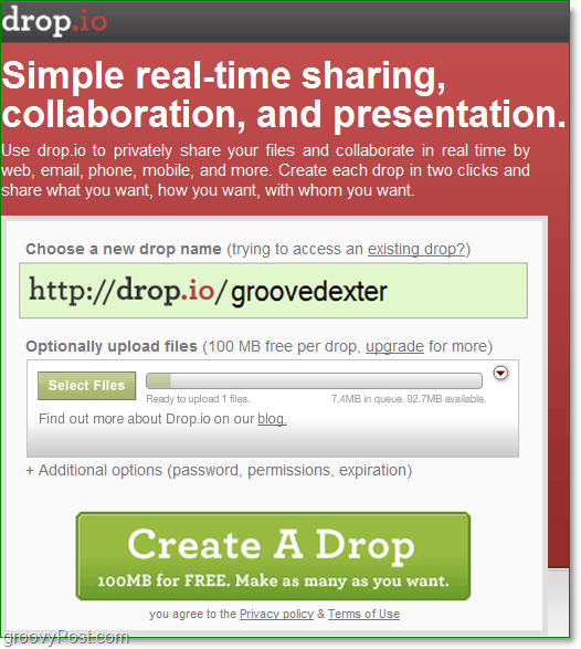 kako se prijaviti za brezplačno spletno sodelovanje s pomočjo drop.io