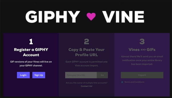 GIPHY je uvedel novo orodje GIPHY ❤ Vine, ki lahko pretvori vse trte, ki ste jih ustvarili, v GIF-je za skupno rabo.