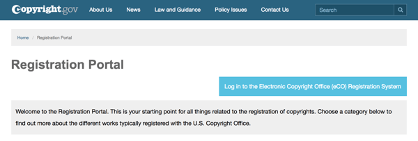 Uporabite portal za registracijo na spletnem mestu Copyright.gov, ki vas bo vodil skozi postopek.
