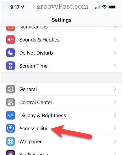 Tapnite Dostopnost na zaslonu z nastavitvami iPhone