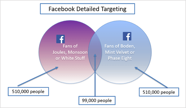 Grafični primer podrobnega ciljanja na Facebooku