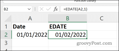 Rezultat formule EDATE v Excelu