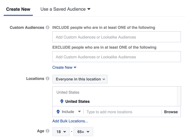 Z oglasom na domačem zaslonu Facebook Messenger lahko ciljate na novo ciljno skupino ali na predhodno shranjeno ali podobno publiko.