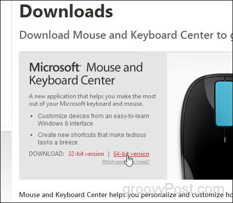 naložite Microsoftov center miške in tipkovnice