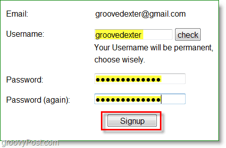Slika zaslona Gravatar - vnesite uporabniško ime in geslo