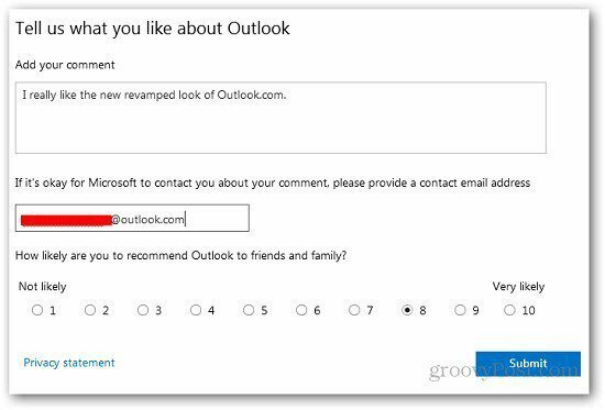 Povratne informacije o Outlooku 3