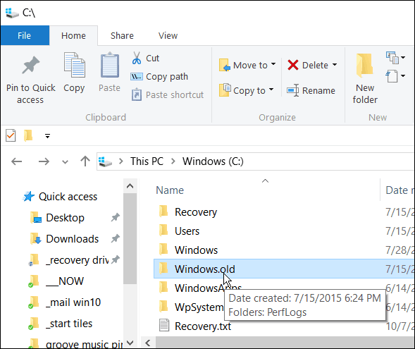 Ne brišite Windows.old, če se želite v prvih 30 dneh vrniti iz sistema Windows 10 na prejšnjo različico