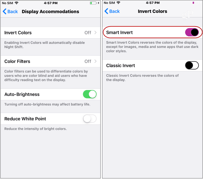 Nastavitve temnega načina iOS-a obrnejo barve