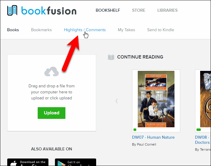 Kliknite Vpogled / komentarji v spletnem vmesniku BookFusion