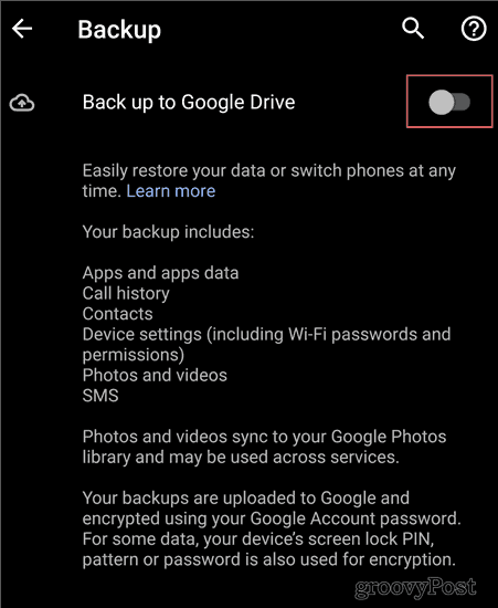 Varnostno kopiranje nastavitev za Android Backup za vožnjo