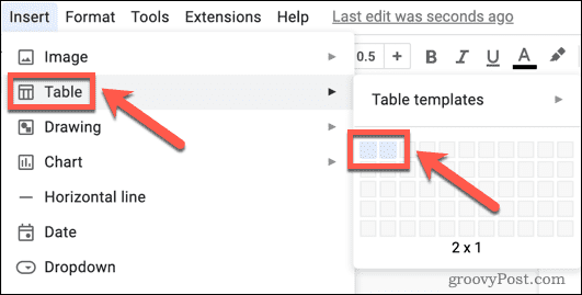 Vstavljanje tabele v Google Dokumente