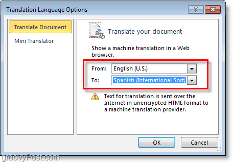 izberite jezik za besedo v Microsoftu, ki jo želite prevesti