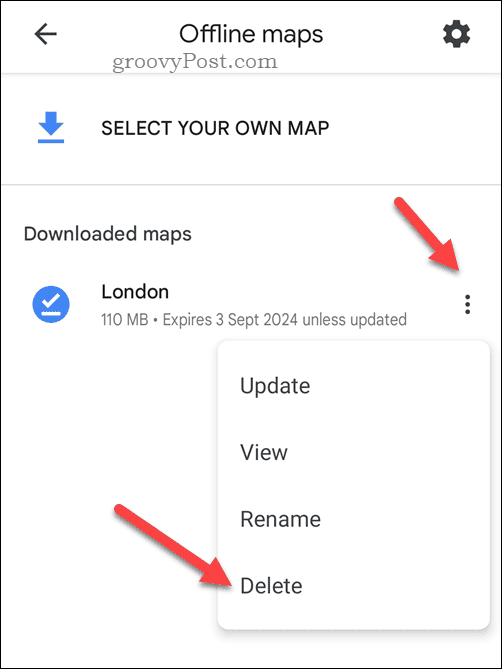 Izbrišite zemljevid Google Maps brez povezave