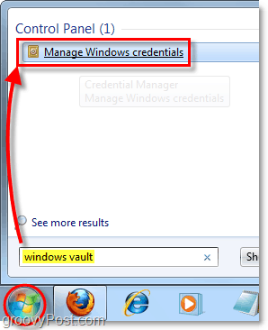 dostop do trezora Windows iz iskanja v meniju Start v Windows 7