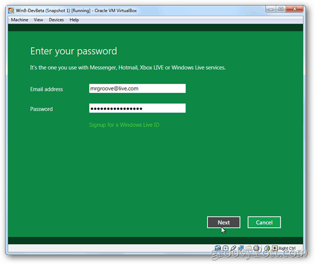 ID v živo za VirtualBox za Windows 8