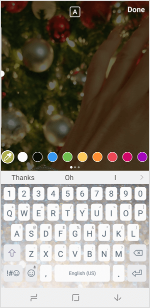 Instagram zgodbe izberejo barvo besedila