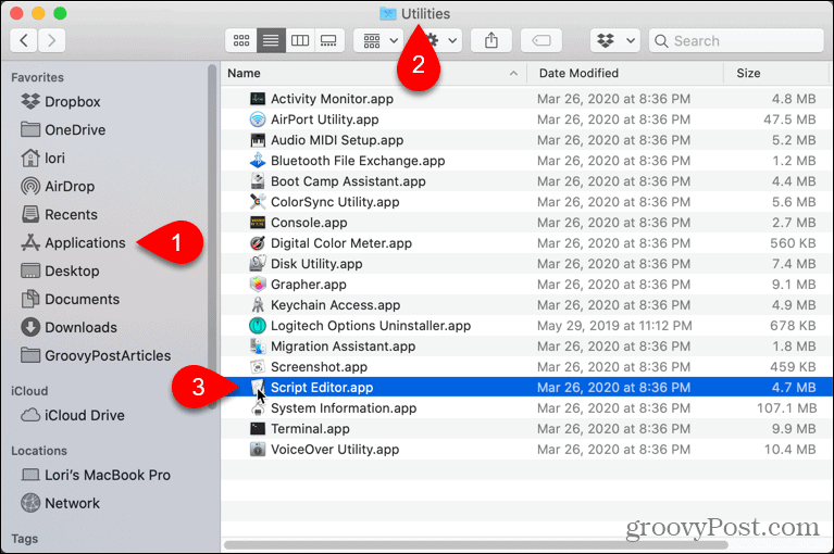 Odprite urejevalnik skriptov na Macu