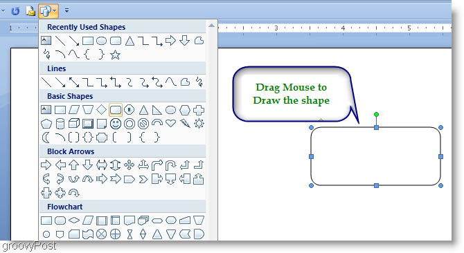 Microsoft Word 2007 Narišite obliko z vlečenjem miške