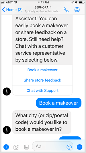 Z Messenger botom Sephora kvalificira potencialne stranke za sestanke preobrazbe.