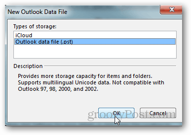 kako ustvariti pst datoteko za Outlook 2013 - kliknite Outlook datoteko s podatki