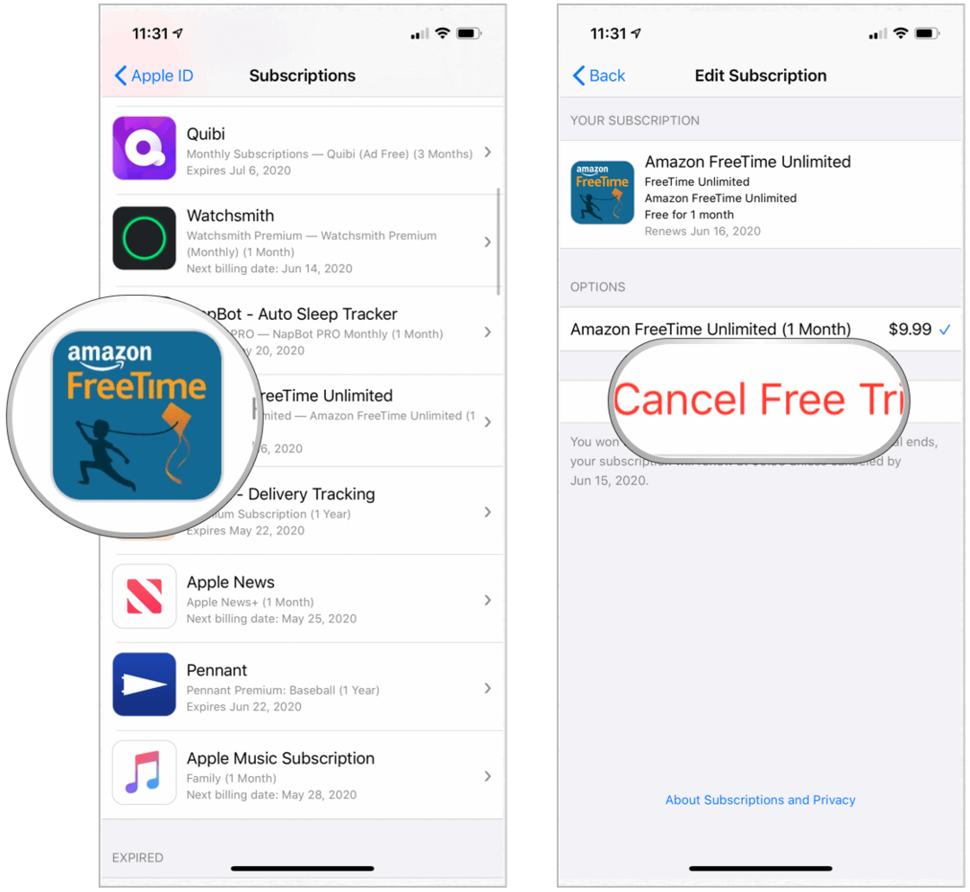 App Store Prekliči brezplačno preskusno različico