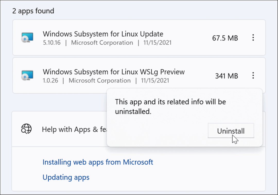 preverite odstranitev Linuxa iz sistema Windows 11