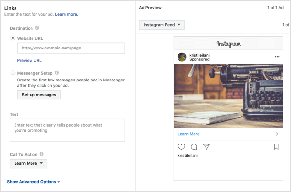 Besedilo cta za oglase v Instagramu