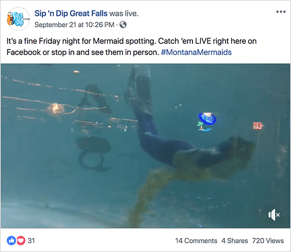 To je posnetek zaslona video posnetka sirene v živo v salonu Sip ‘n Dip. Jay Baer pravi, da je oddaja s sirenami primer sprožilca pogovora.
