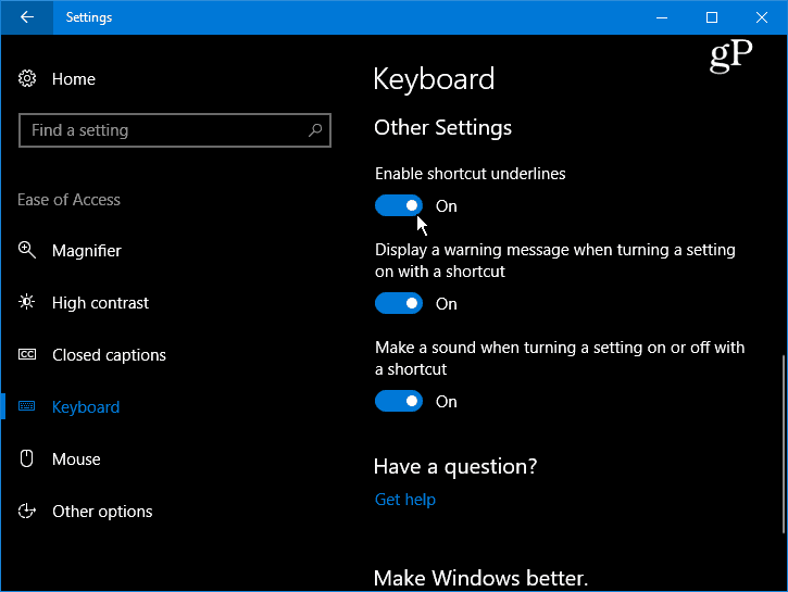 Naj se v meniju Windows 10 podčrtajo in označijo bližnjične tipke